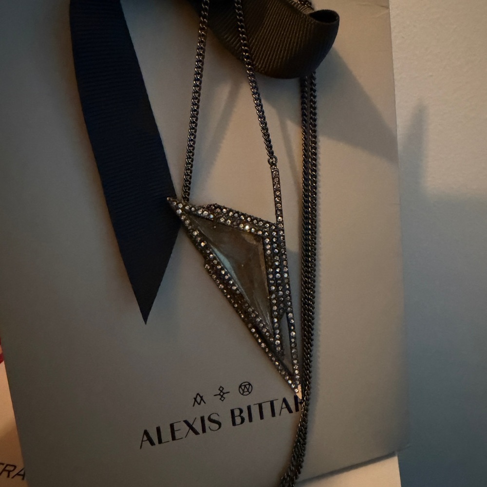 Alexis Bittar Silver and Black Geometric Pendant Necklace